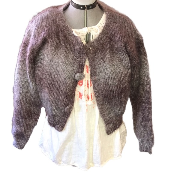 Granny Core Vintage Mohair Wool Blend Sweater, Mohair Vintage Purple Cardigan - Picture 2 of 16